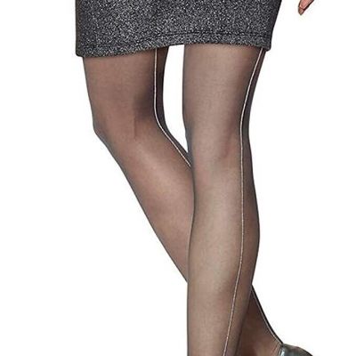 Hue Women's Metallic Backseam Tights (18318) M/L/Black w/Silver